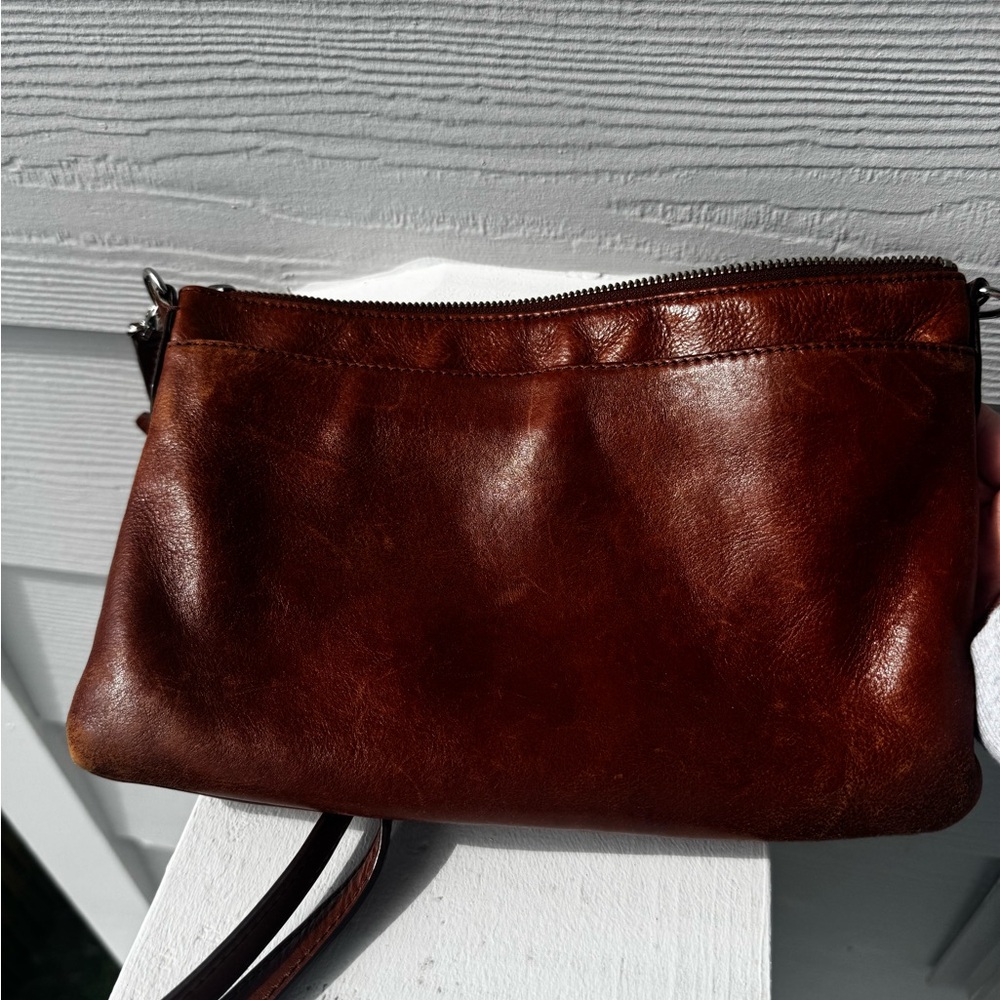 Fossil Brown Leather Shoulder Bag purse with removable woven strap - Picture 5 of 10